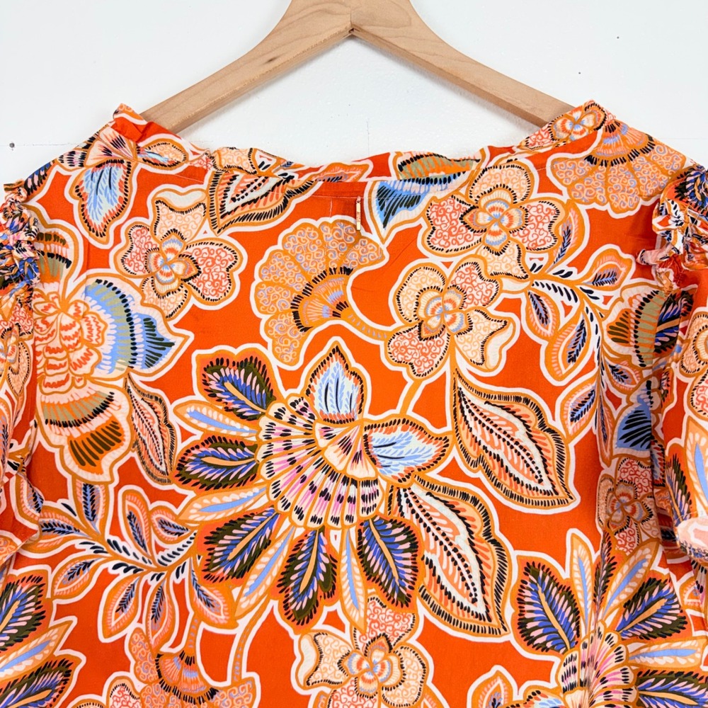 Misa Los Angeles Floral Blouse Womens S Orange Cotton Flutter Sleeve Suparna Top - Picture 7 of 14